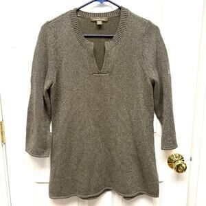 Tommy Bahama Sweater, Split Neck, Metallic, Olive Green, Tunic Length, Size L
